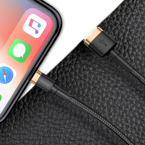 Wytrzymały elastyczny kabel przewód USB Iphone Lightning QC3.0 1.5A 2M czarno-złoty Wytrzymały elastyczny kabel przewód USB Iphone Lightning QC3.0 1.5A 2M czarno-złoty