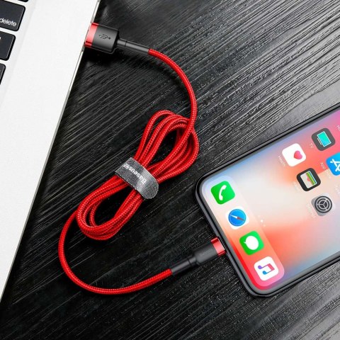Wytrzymały elastyczny kabel przewód USB Iphone Lightning QC3.0 1.5A 2M czerwony Wytrzymały elastyczny kabel przewód USB Iphone Lightning QC3.0 1.5A 2M czerwony