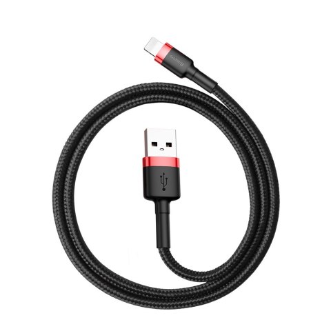 Wytrzymały elastyczny kabel przewód USB Iphone Lightning QC3.0 2.4A 0.5M czarno-czerwony Wytrzymały elastyczny kabel przewód USB Iphone Lightning QC3.0 2.4A 0.5M czarno-czerwony