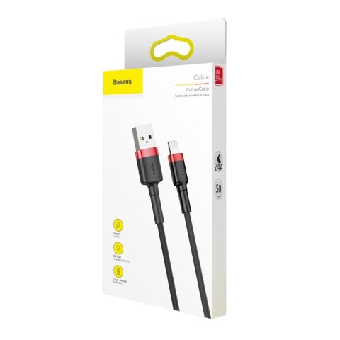 Wytrzymały elastyczny kabel przewód USB Iphone Lightning QC3.0 2.4A 0.5M czarno-czerwony Wytrzymały elastyczny kabel przewód USB Iphone Lightning QC3.0 2.4A 0.5M czarno-czerwony