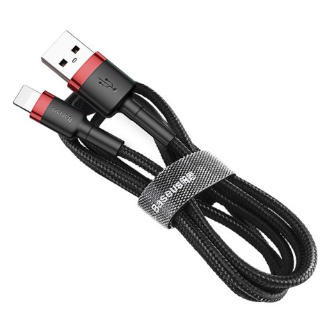 Wytrzymały elastyczny kabel przewód USB Iphone Lightning QC3.0 2.4A 1M czarno-czerwony Wytrzymały elastyczny kabel przewód USB Iphone Lightning QC3.0 2.4A 1M czarno-czerwony