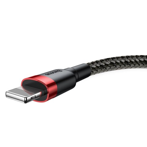 Wytrzymały elastyczny kabel przewód USB Iphone Lightning QC3.0 2.4A 1M czarno-czerwony Wytrzymały elastyczny kabel przewód USB Iphone Lightning QC3.0 2.4A 1M czarno-czerwony