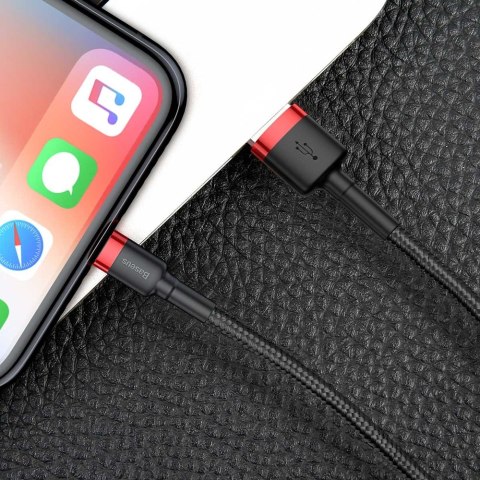 Wytrzymały elastyczny kabel przewód USB Iphone Lightning QC3.0 2.4A 1M czarno-czerwony Wytrzymały elastyczny kabel przewód USB Iphone Lightning QC3.0 2.4A 1M czarno-czerwony