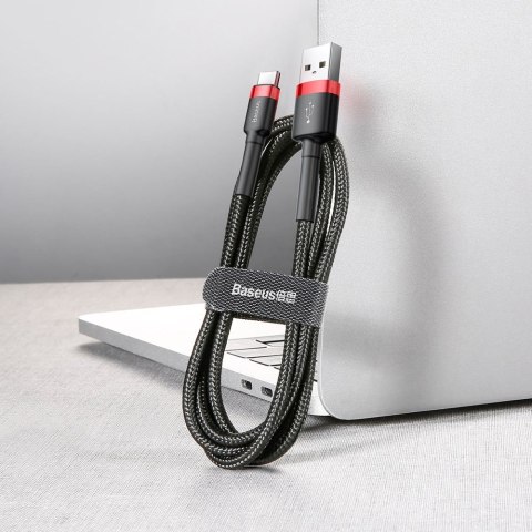 Wytrzymały elastyczny kabel przewód USB USB-C QC3.0 2A 2M czarno-czerwony Wytrzymały elastyczny kabel przewód USB USB-C QC3.0 2A 2M czarno-czerwony