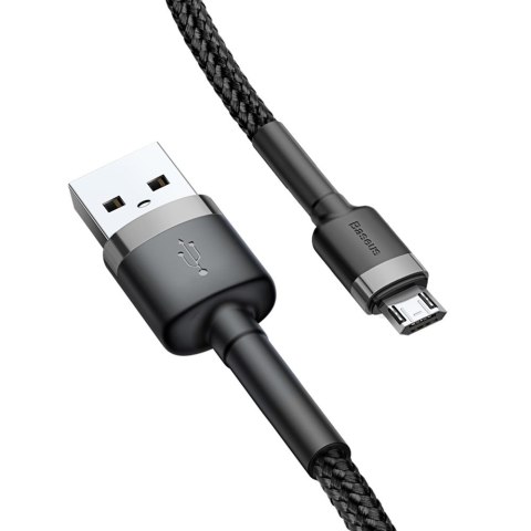 Wytrzymały elastyczny kabel przewód USB microUSB QC3.0 2.4A 0.5M czarno-szary Wytrzymały elastyczny kabel przewód USB microUSB QC3.0 2.4A 0.5M czarno-szary