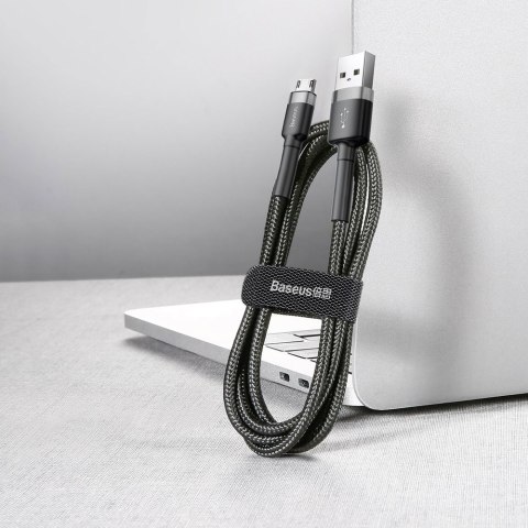 Wytrzymały elastyczny kabel przewód USB microUSB QC3.0 2.4A 0.5M czarno-szary Wytrzymały elastyczny kabel przewód USB microUSB QC3.0 2.4A 0.5M czarno-szary