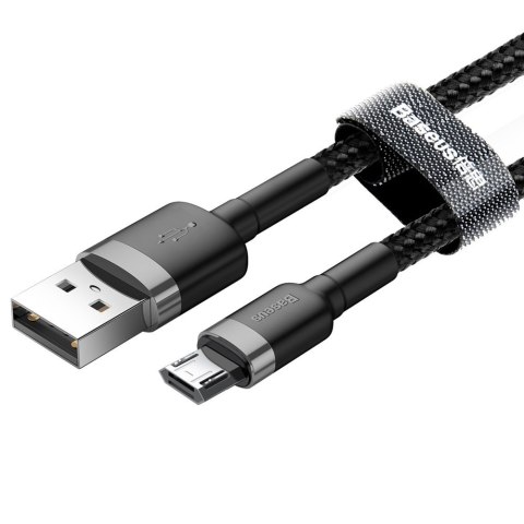 Wytrzymały elastyczny kabel przewód USB microUSB QC3.0 2.4A 0.5M czarno-szary Wytrzymały elastyczny kabel przewód USB microUSB QC3.0 2.4A 0.5M czarno-szary