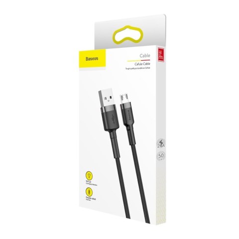 Wytrzymały elastyczny kabel przewód USB microUSB QC3.0 2.4A 0.5M czarno-szary Wytrzymały elastyczny kabel przewód USB microUSB QC3.0 2.4A 0.5M czarno-szary