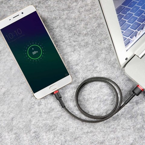 Wytrzymały elastyczny kabel przewód USB microUSB QC3.0 2.4A 1M czarno-czerwony Wytrzymały elastyczny kabel przewód USB microUSB QC3.0 2.4A 1M czarno-czerwony