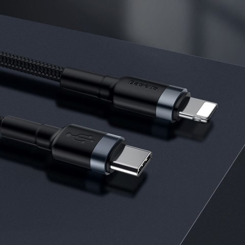 Wytrzymały nylonowy kabel przewód USB-C PD Iphone Lightning 18W QC3.0 1m czarny-szary Wytrzymały nylonowy kabel przewód USB-C PD Iphone Lightning 18W QC3.0 1m czarny-szary