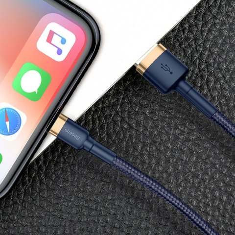 Wytrzymały nylonowy kabel przewód USB Iphone Lightning QC3.0 1.5A 2M niebieski Wytrzymały nylonowy kabel przewód USB Iphone Lightning QC3.0 1.5A 2M niebieski
