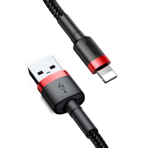 Wytrzymały nylonowy kabel przewód USB Iphone Lightning QC3.0 2A 3M czarno-czerwony Wytrzymały nylonowy kabel przewód USB Iphone Lightning QC3.0 2A 3M czarno-czerwony