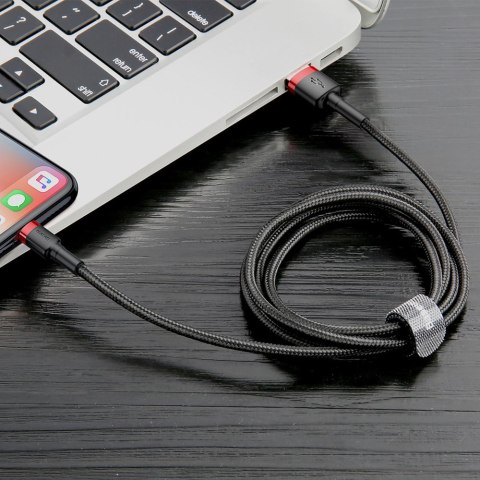 Wytrzymały nylonowy kabel przewód USB Iphone Lightning QC3.0 2A 3M czarno-czerwony Wytrzymały nylonowy kabel przewód USB Iphone Lightning QC3.0 2A 3M czarno-czerwony