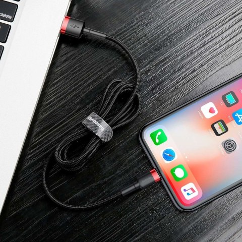 Wytrzymały nylonowy kabel przewód USB Iphone Lightning QC3.0 2A 3M czarno-czerwony Wytrzymały nylonowy kabel przewód USB Iphone Lightning QC3.0 2A 3M czarno-czerwony