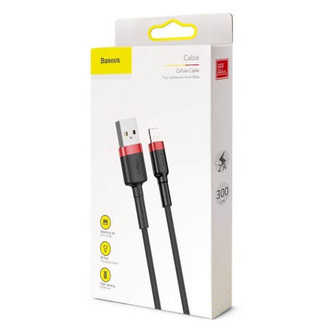 Wytrzymały nylonowy kabel przewód USB Iphone Lightning QC3.0 2A 3M czarno-czerwony Wytrzymały nylonowy kabel przewód USB Iphone Lightning QC3.0 2A 3M czarno-czerwony