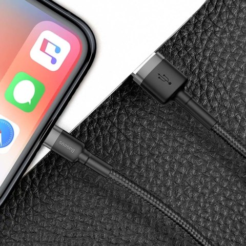 Wytrzymały nylonowy kabel przewód USB Iphone Lightning QC3.0 2A 3M czarno-szary Wytrzymały nylonowy kabel przewód USB Iphone Lightning QC3.0 2A 3M czarno-szary