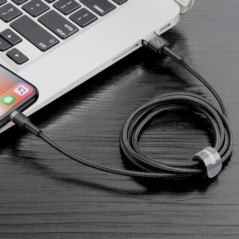 Wytrzymały nylonowy kabel przewód USB Iphone Lightning QC3.0 2A 3M czarno-szary Wytrzymały nylonowy kabel przewód USB Iphone Lightning QC3.0 2A 3M czarno-szary