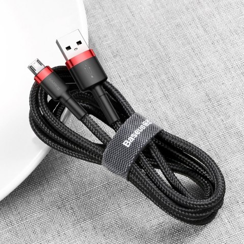 Wytrzymały nylonowy kabel przewód USB microUSB 2A 3M czarno-czerwony Wytrzymały nylonowy kabel przewód USB microUSB 2A 3M czarno-czerwony