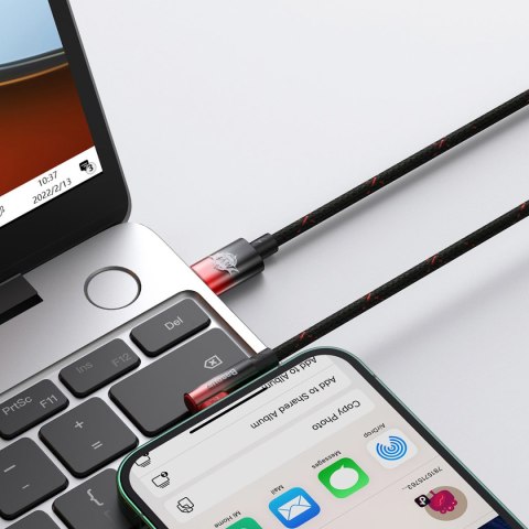 Kątowy kabel przewód Power Delivery z bocznym wtykiem USB-C Iphone Lightning 1m 20W czerwony Kątowy kabel przewód Power Delivery z bocznym wtykiem USB-C Iphone Lightning 1m 20W czerwony