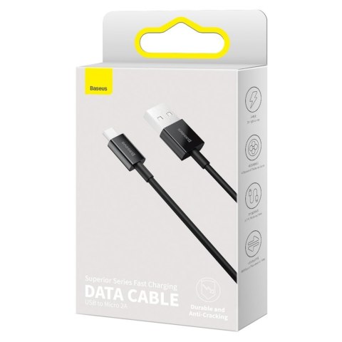 Superior kabel przewód USB microUSB do szybkiego ładowania 2A 1m czarny Superior kabel przewód USB microUSB do szybkiego ładowania 2A 1m czarny