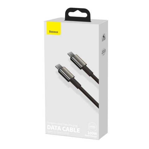 Kabel przewód USB-C - USB-C szybkie ładowanie 100W 2m - cały czarny Kabel przewód USB-C - USB-C szybkie ładowanie 100W 2m - cały czarny
