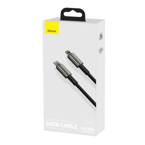 Kabel przewód do iPhone USB-C - Lightning szybkie ładowanie 20W 2m - cały czarny Kabel przewód do iPhone USB-C - Lightning szybkie ładowanie 20W 2m - cały czarny