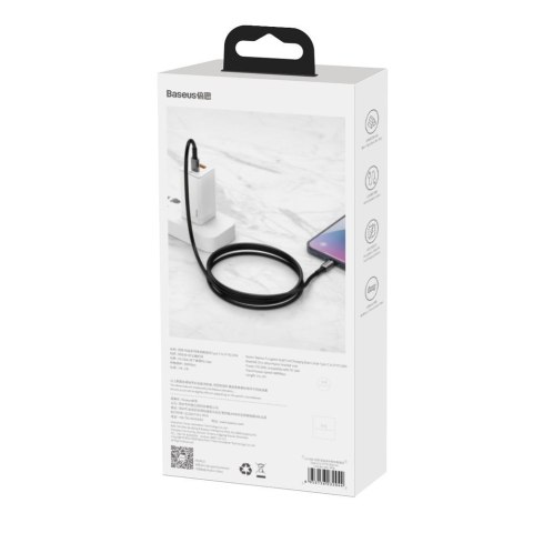 Kabel przewód do iPhone USB-C - Lightning szybkie ładowanie 20W 2m - cały czarny Kabel przewód do iPhone USB-C - Lightning szybkie ładowanie 20W 2m - cały czarny