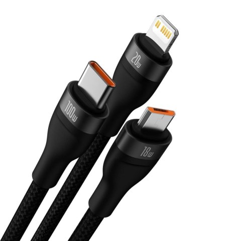 Kabel przewód 4w1 USB+USB-C do USB-C / iPhone Lightning / micro USB 1.2m - czarny Kabel przewód 4w1 USB+USB-C do USB-C / iPhone Lightning / micro USB 1.2m - czarny