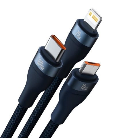 Kabel przewód 4w1 USB+USB-C do USB-C / iPhone Lightning / micro USB 1.2m - niebieski Kabel przewód 4w1 USB+USB-C do USB-C / iPhone Lightning / micro USB 1.2m - niebieski