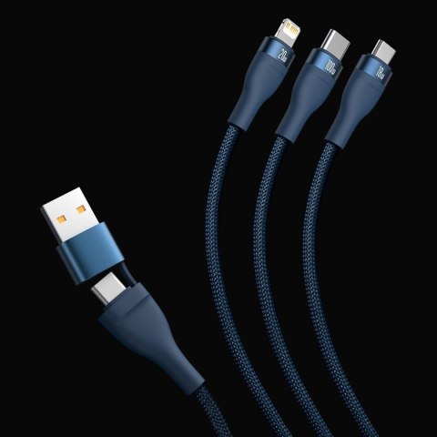 Kabel przewód 4w1 USB+USB-C do USB-C / iPhone Lightning / micro USB 1.2m - niebieski Kabel przewód 4w1 USB+USB-C do USB-C / iPhone Lightning / micro USB 1.2m - niebieski