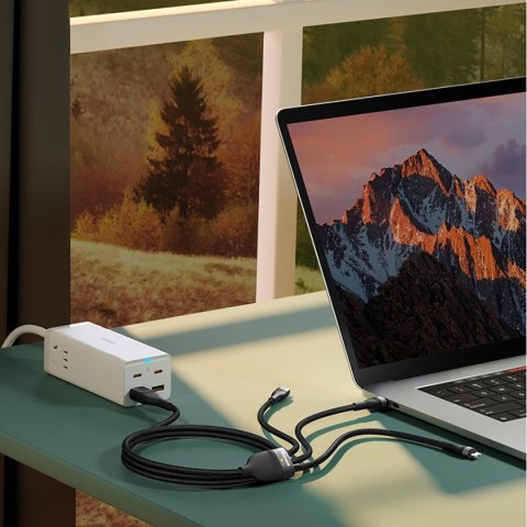 Kabel przewód 4w1 USB+USB-C do USB-C / iPhone Lightning / micro USB 1.2m - niebieski Kabel przewód 4w1 USB+USB-C do USB-C / iPhone Lightning / micro USB 1.2m - niebieski