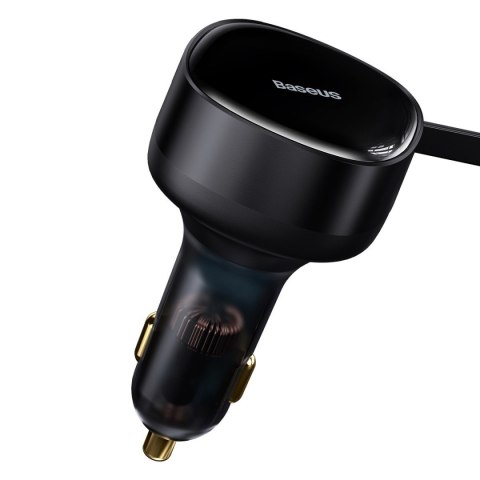 Ładowarka samochodowa 2w1 USB-C + iPhone Lightning zwijany przewód 75cm 30W - czarny Ładowarka samochodowa 2w1 USB-C + iPhone Lightning zwijany przewód 75cm 30W - czarny