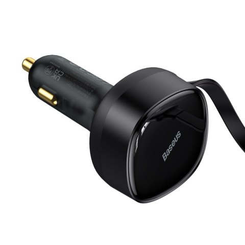 Ładowarka samochodowa 2w1 USB-C + iPhone Lightning zwijany przewód 75cm 30W - czarny Ładowarka samochodowa 2w1 USB-C + iPhone Lightning zwijany przewód 75cm 30W - czarny