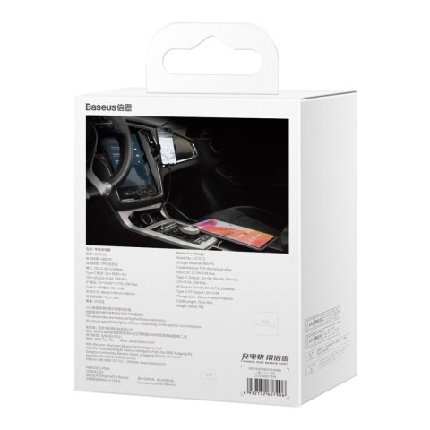 Ładowarka samochodowa 2w1 USB-C + iPhone Lightning zwijany przewód 75cm 30W - czarny Ładowarka samochodowa 2w1 USB-C + iPhone Lightning zwijany przewód 75cm 30W - czarny