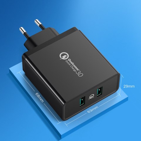 Ładowarka sieciowa do telefonu 2x USB-A 36W QC3.0 - czarna Ładowarka sieciowa do telefonu 2x USB-A 36W QC3.0 - czarna
