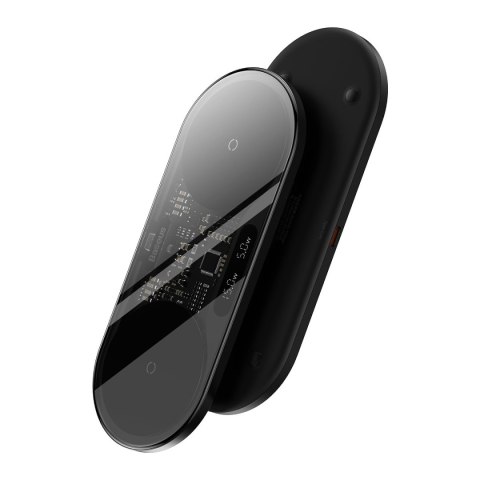 Podwójna ładowarka bezprzewodowa QI z wyświetlaczem USB-C 20W - czarny Podwójna ładowarka bezprzewodowa QI z wyświetlaczem USB-C 20W - czarny