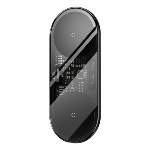 Podwójna ładowarka bezprzewodowa QI z wyświetlaczem USB-C 20W - czarny Podwójna ładowarka bezprzewodowa QI z wyświetlaczem USB-C 20W - czarny