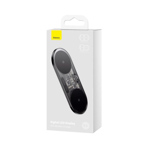 Podwójna ładowarka bezprzewodowa QI z wyświetlaczem USB-C 20W - czarny Podwójna ładowarka bezprzewodowa QI z wyświetlaczem USB-C 20W - czarny