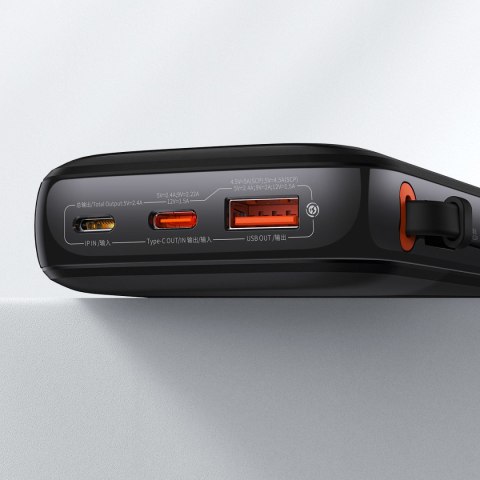 Powerbank 10000mAh USB USB-C iPhone Lightning + kabel USB-C - czarny Powerbank 10000mAh USB USB-C iPhone Lightning + kabel USB-C - czarny