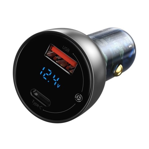 Ładowarka samochodowa USB + USB-C 65W Quick Charge ekran LCD przezroczysty Ładowarka samochodowa USB + USB-C 65W Quick Charge ekran LCD przezroczysty