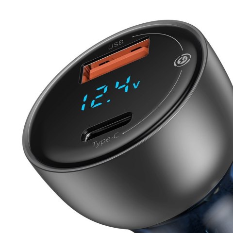 Ładowarka samochodowa USB + USB-C 65W Quick Charge ekran LCD przezroczysty Ładowarka samochodowa USB + USB-C 65W Quick Charge ekran LCD przezroczysty