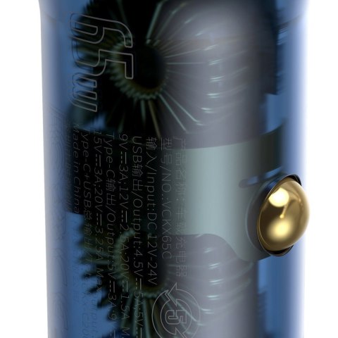 Ładowarka samochodowa USB + USB-C 65W Quick Charge ekran LCD przezroczysty Ładowarka samochodowa USB + USB-C 65W Quick Charge ekran LCD przezroczysty