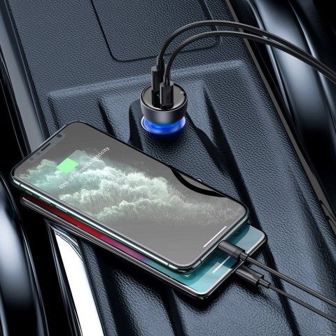 Ładowarka samochodowa USB + USB-C 65W Quick Charge ekran LCD przezroczysty Ładowarka samochodowa USB + USB-C 65W Quick Charge ekran LCD przezroczysty