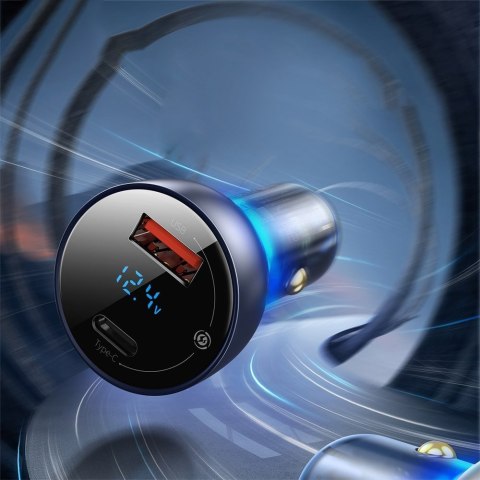 Ładowarka samochodowa USB + USB-C 65W Quick Charge ekran LCD przezroczysty Ładowarka samochodowa USB + USB-C 65W Quick Charge ekran LCD przezroczysty