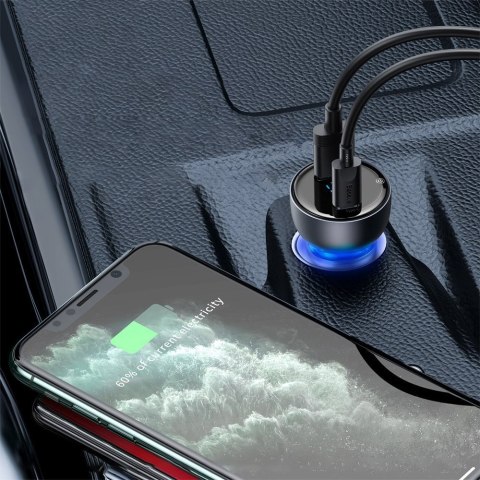 Ładowarka samochodowa USB + USB-C 65W Quick Charge ekran LCD przezroczysty Ładowarka samochodowa USB + USB-C 65W Quick Charge ekran LCD przezroczysty