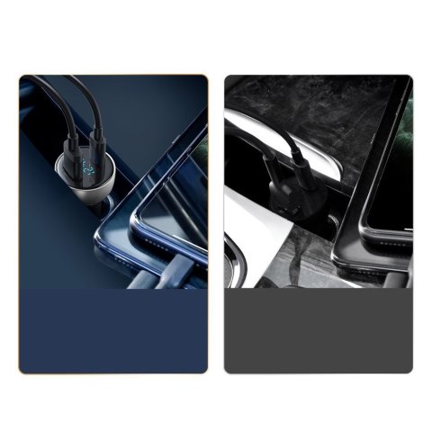 Ładowarka samochodowa USB + USB-C 65W Quick Charge ekran LCD przezroczysty Ładowarka samochodowa USB + USB-C 65W Quick Charge ekran LCD przezroczysty