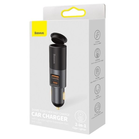 Ładowarka samochodowa USB USB-C gniazdo zapalniczki QC PD Share Together szary Ładowarka samochodowa USB USB-C gniazdo zapalniczki QC PD Share Together szary
