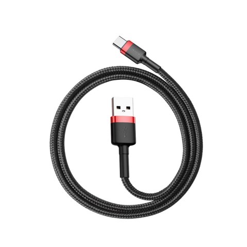 Wytrzymały nylonowy kabel przewód USB - USB-C QC3.0 3A 0.5M czarno-czerwony Wytrzymały nylonowy kabel przewód USB - USB-C QC3.0 3A 0.5M czarno-czerwony