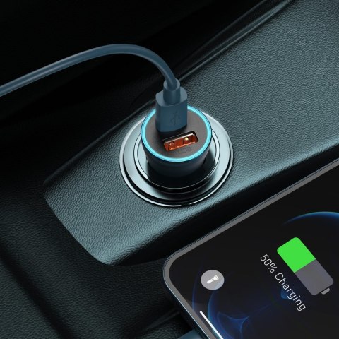 Szybka ładowarka samochodowa 40W PD QC USB-C / USB + kabel do iPhone niebieski Szybka ładowarka samochodowa 40W PD QC USB-C / USB + kabel do iPhone niebieski