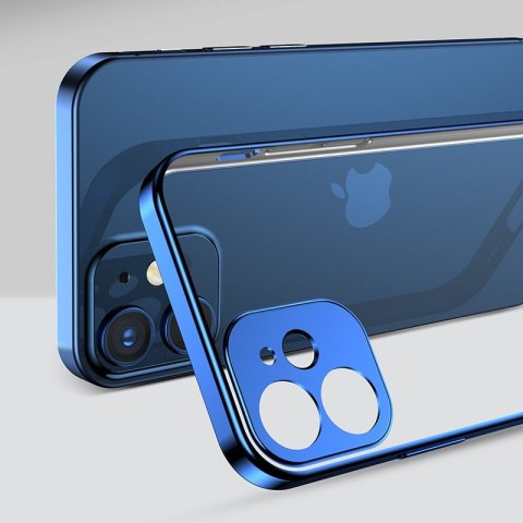 Ultra cienkie przezroczyste etui z metaliczną ramką do iPhone 12 Pro Max ciemno-niebieski Ultra cienkie przezroczyste etui z metaliczną ramką do iPhone 12 Pro Max ciemno-niebieski